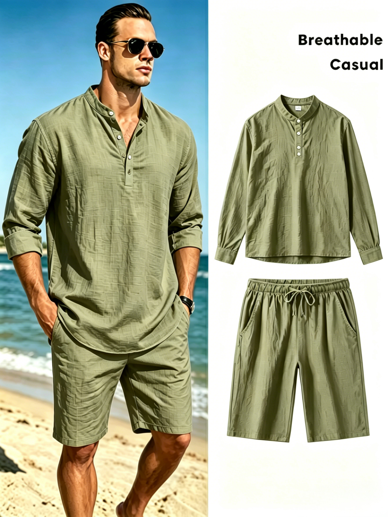 Summer Clothing Guys - mens cotton linen henley shirt and