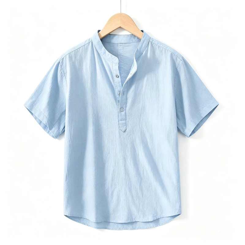 Summer Clothing Guys - Men Cotton Linen Short-Sleeve Shirt with