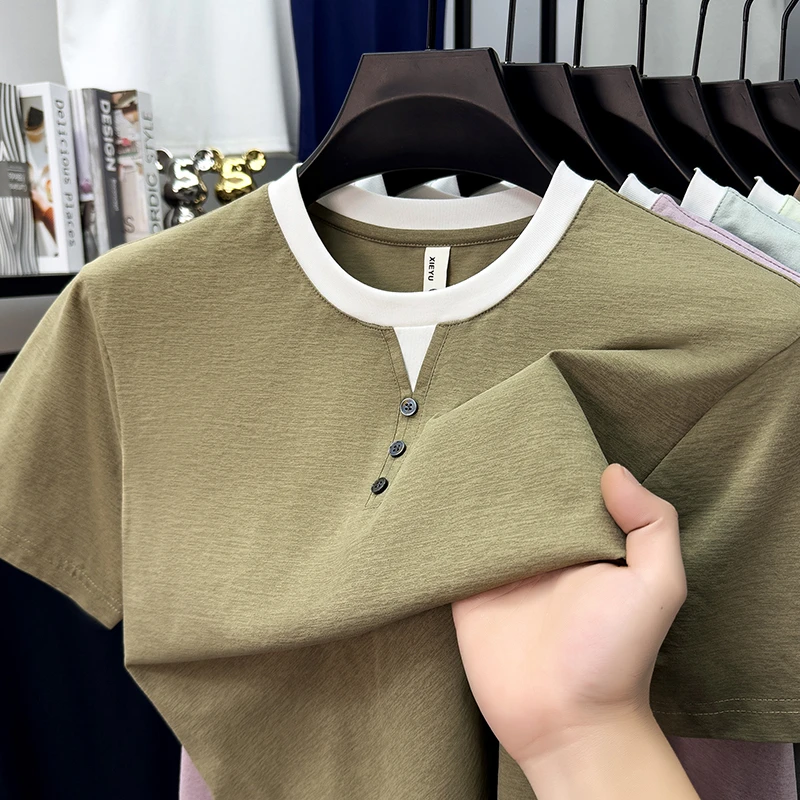 Summer Clothing Guys - Mens Short Sleeve Henley Neck T