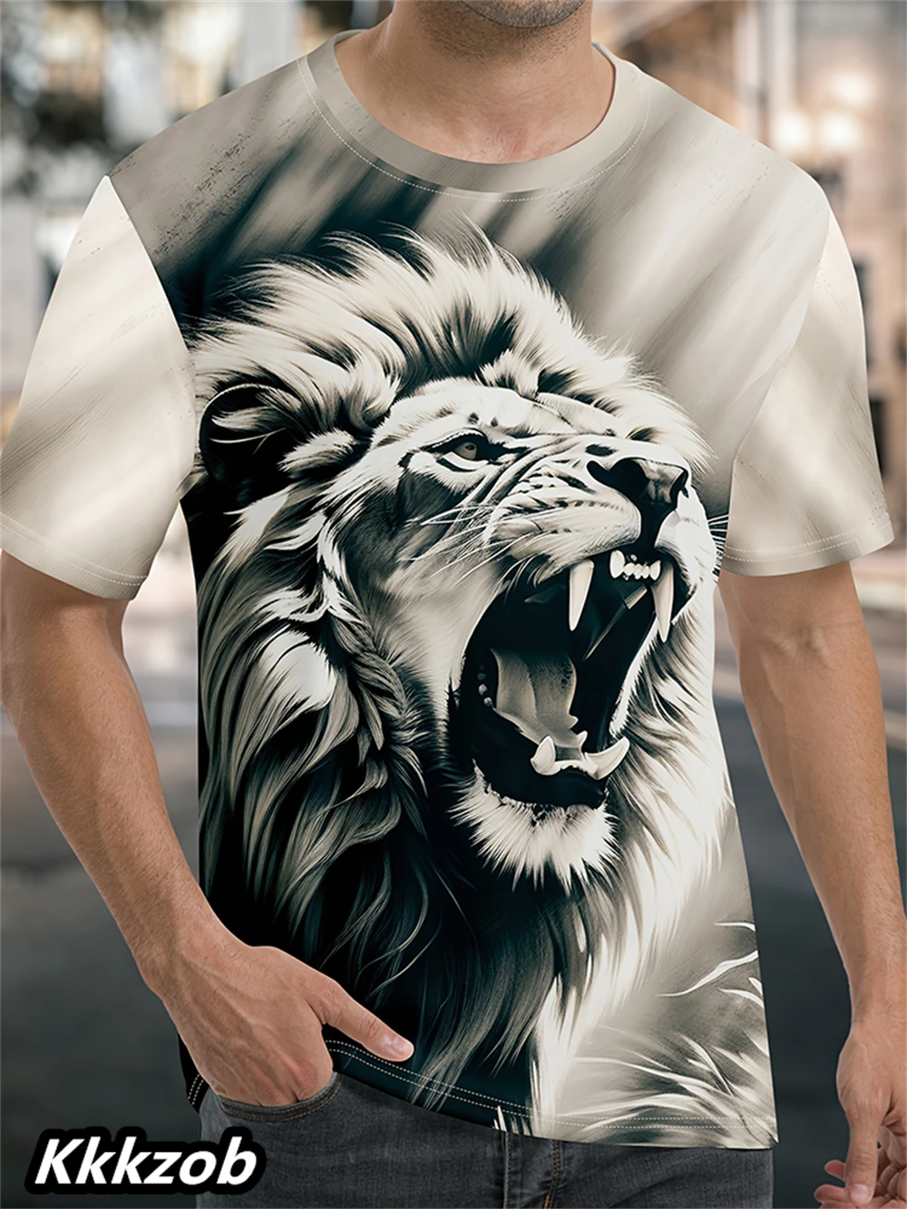 Men's Lion Print Short Sleeve  - Summer Clothing Essentials Men のレビューと価格
