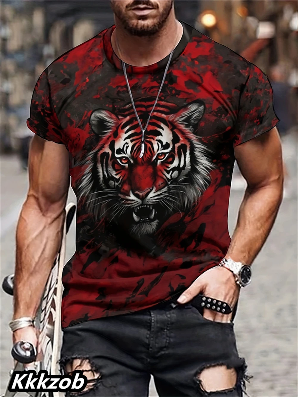 Men's Lion Print Short Sleeve  - Summer Clothing Essentials Men のレビューと価格