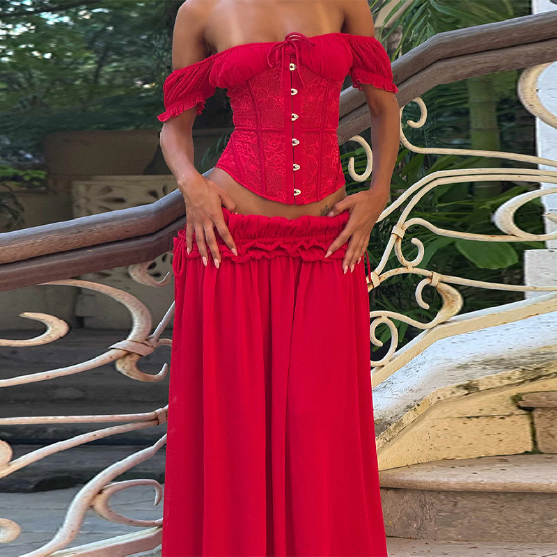 Chic Red Off Shoulder Corset T - Summer Clothing Vacation のレビューと価格