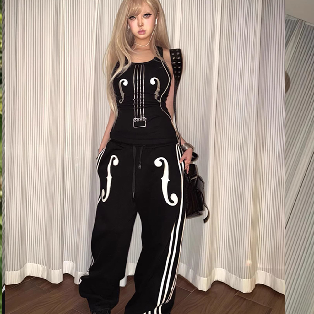 Printed Black Vest Women's Sum - Summer Clothing Y2K のレビューと価格