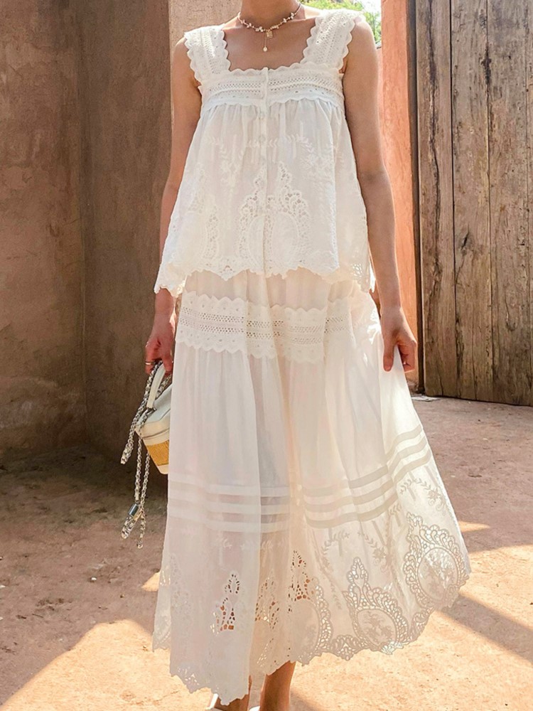 Bohemian White Square-neck Ves - Summer Clothing Vacation のレビューと価格