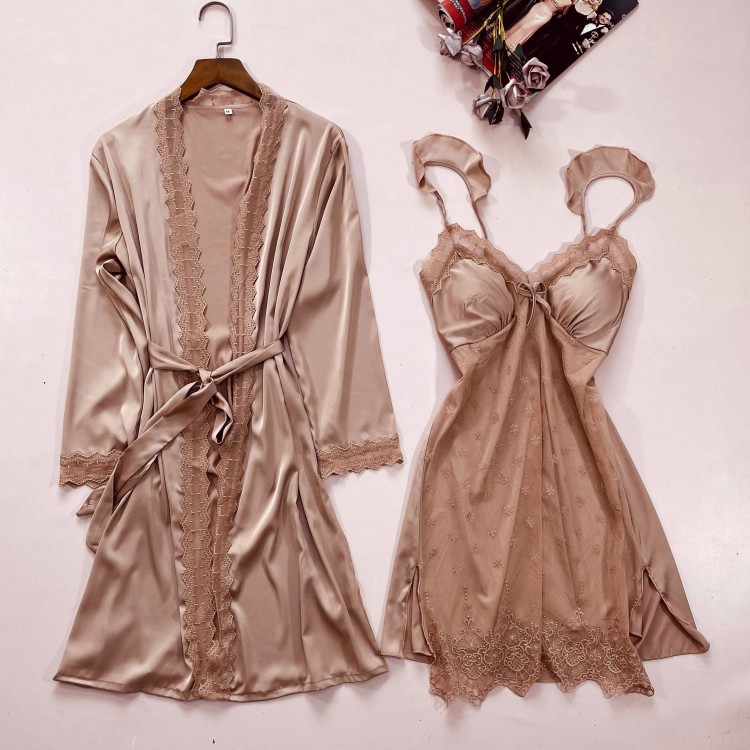 2PCS Nighty&Robe Suit Satin Wo - Summer House Clothing のレビューと価格