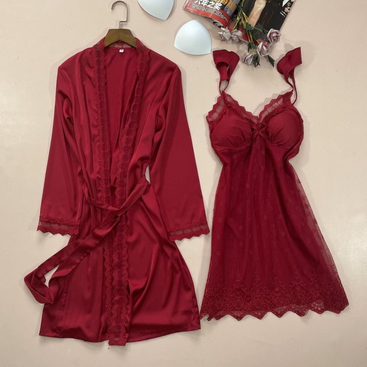 2PCS Nighty&Robe Suit Satin Wo - Summer House Clothing のレビューと価格