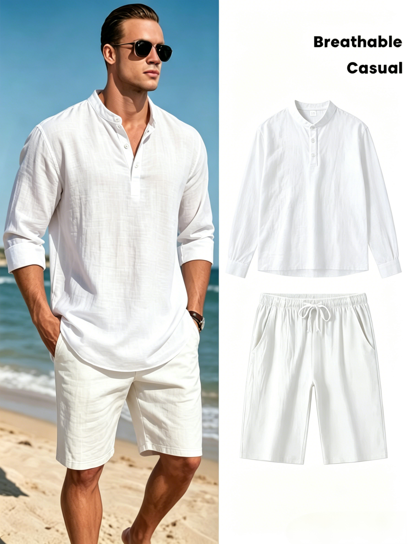 mens cotton linen henley shirt - Summer Clothing Guys のレビューと価格