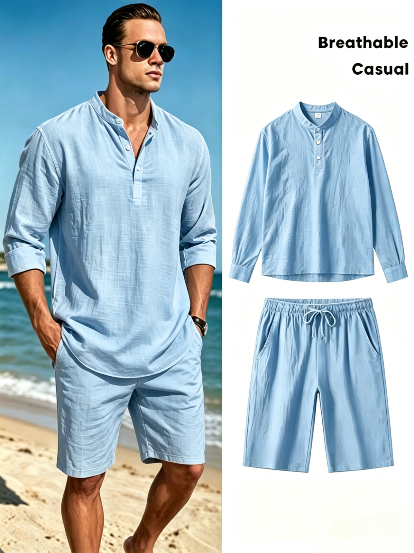 mens cotton linen henley shirt - Summer Clothing Guys のレビューと価格