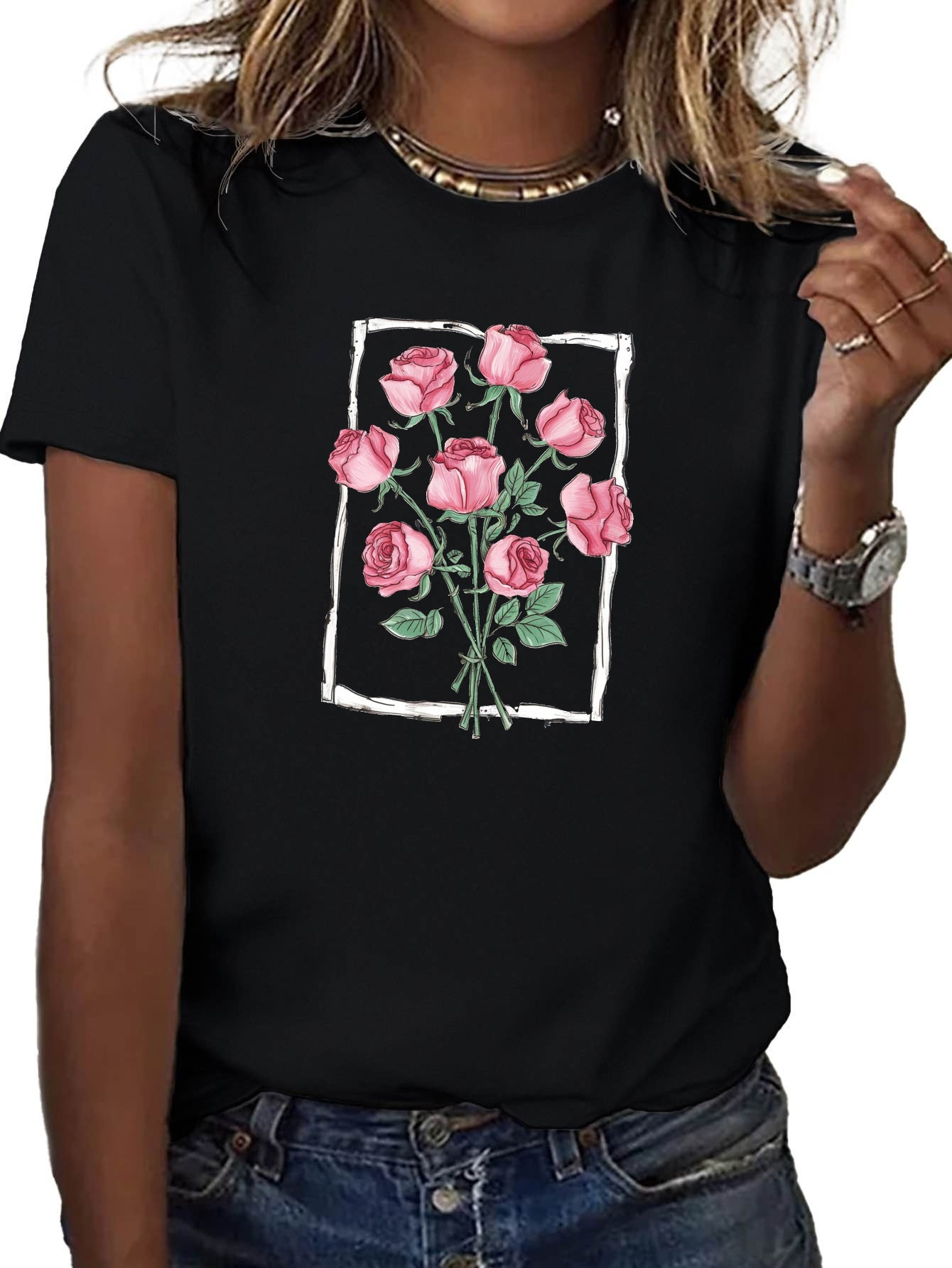 Vibrant Rose Bouquet Women'S T - Summer Rose Clothing のレビューと価格