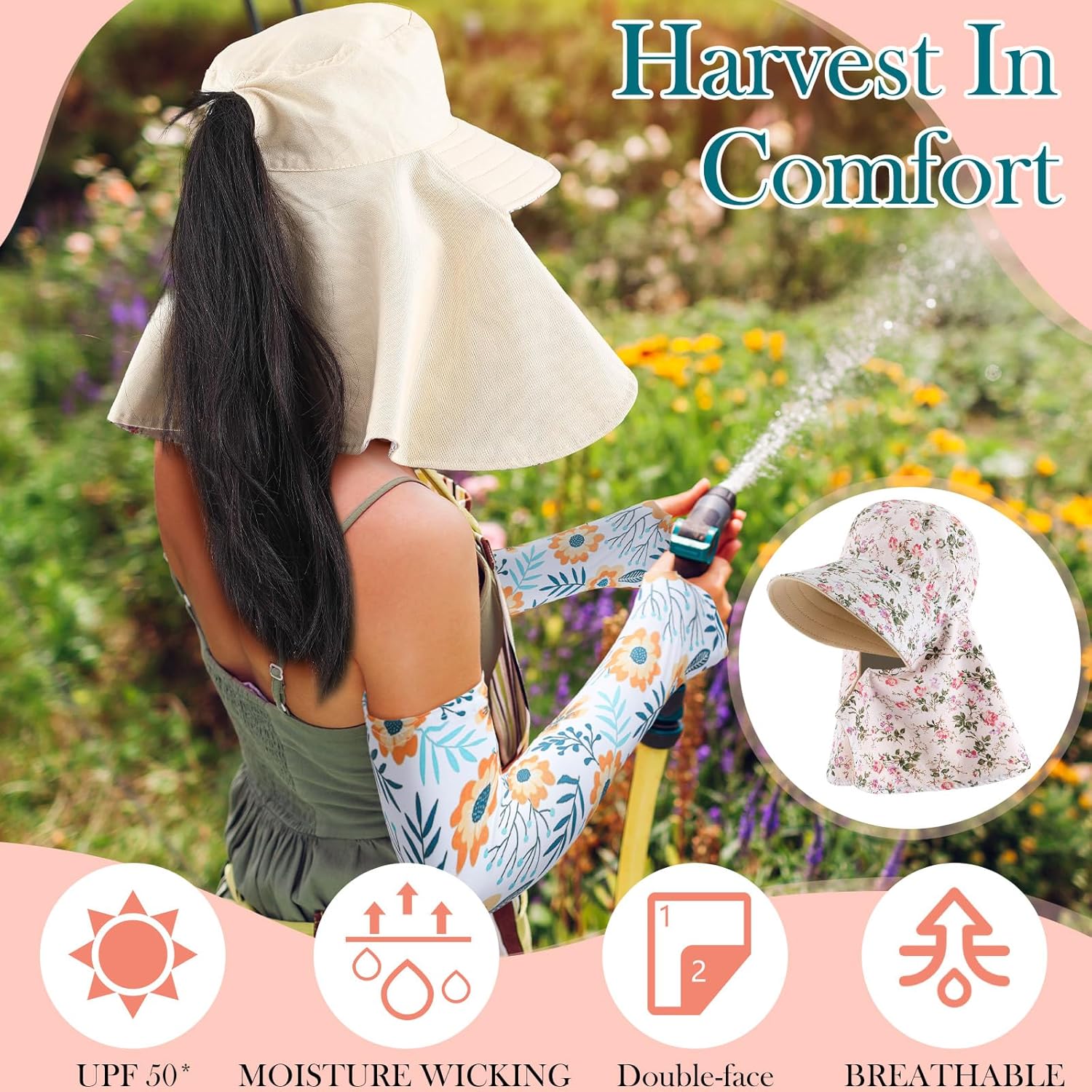 2 Pcs Floral Garden Hat for Wo - Sun Hat Wide Brim のレビューと価格