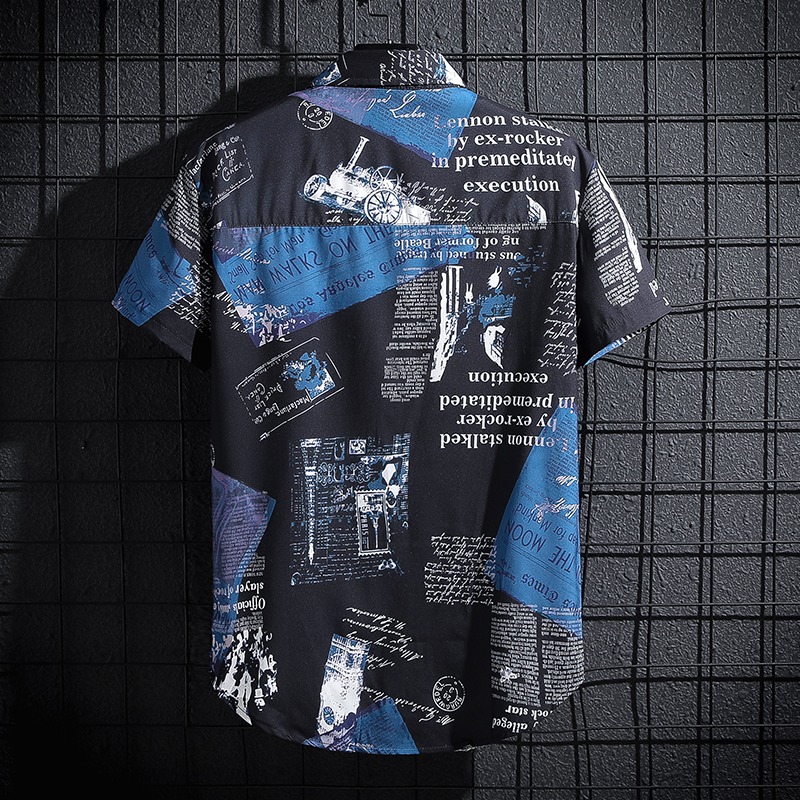 Newspaper Printed Shirt,Korean - Summer Clothing Essentials Men のレビューと価格