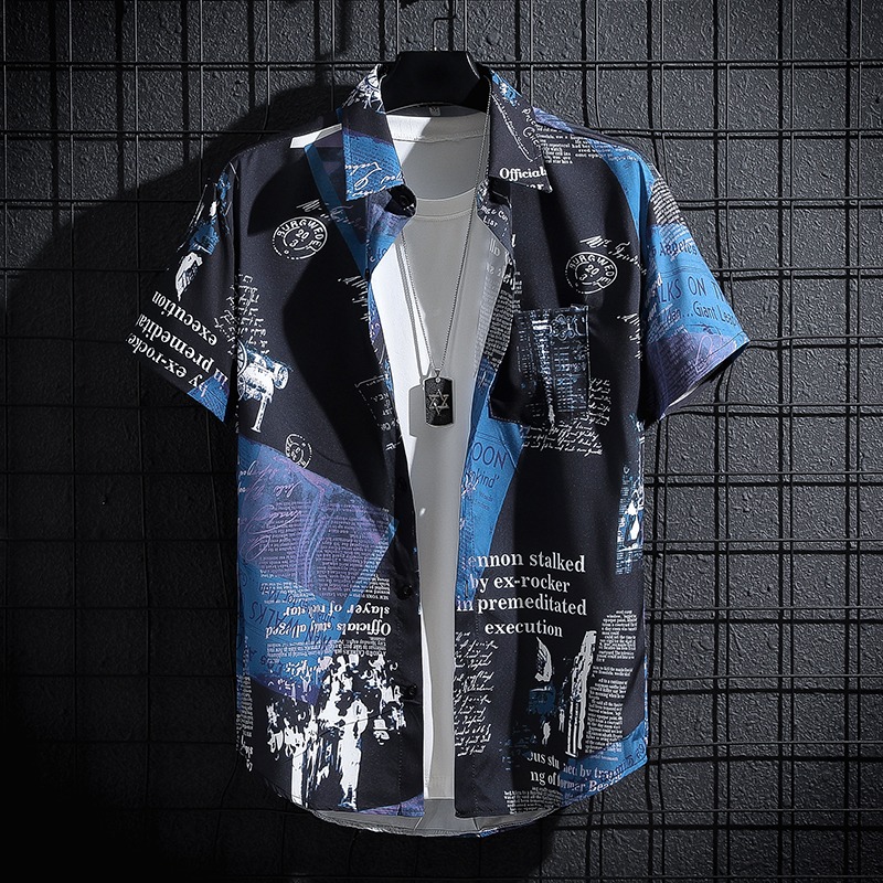 Newspaper Printed Shirt,Korean - Summer Clothing Essentials Men のレビューと価格