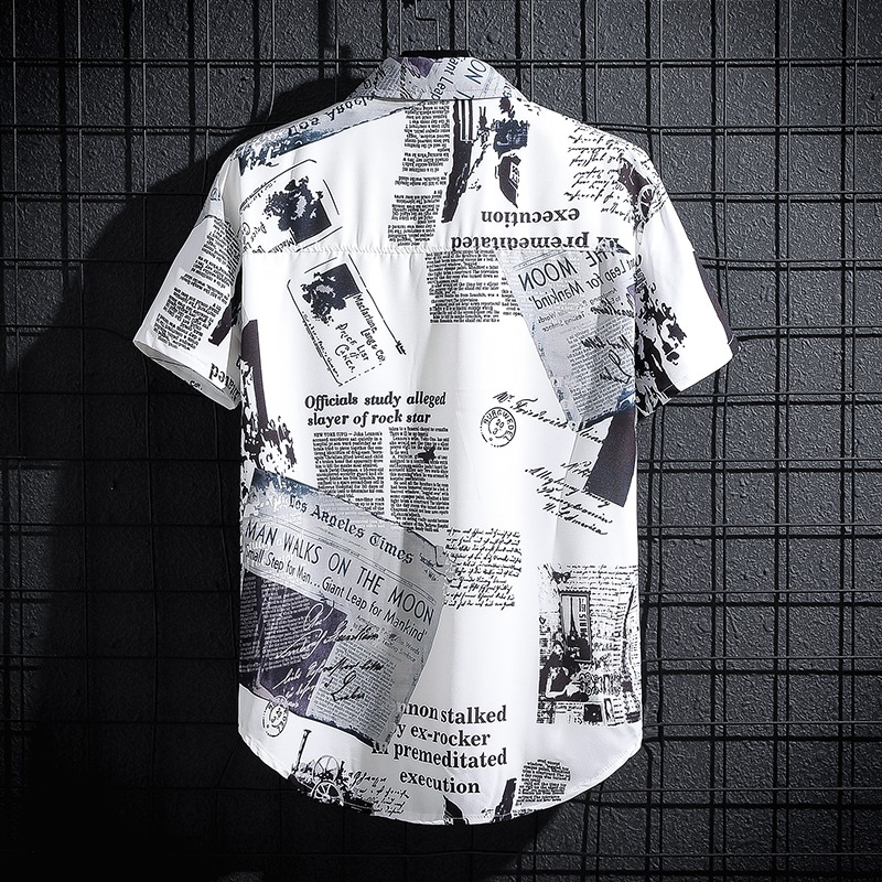 Newspaper Printed Shirt,Korean - Summer Clothing Essentials Men のレビューと価格