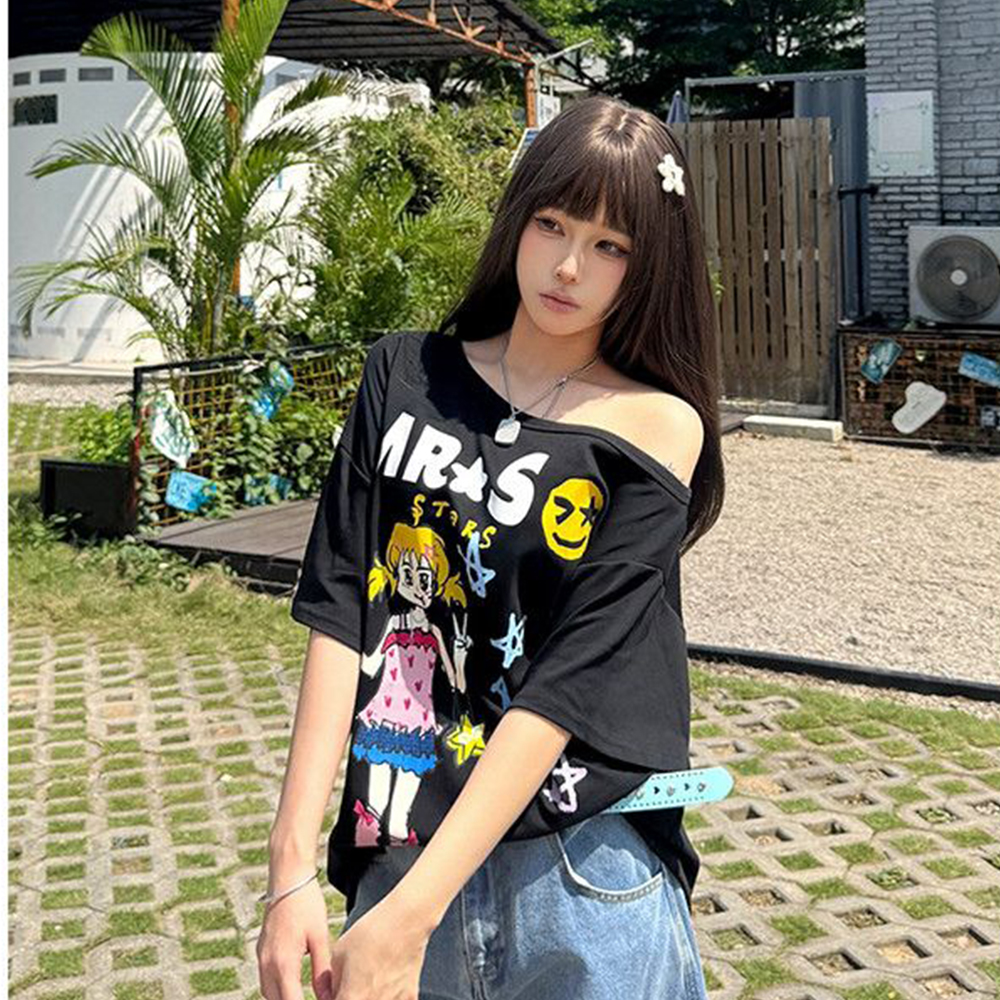 Hotweek Pattern T-shirt Cartoo - Summer Clothing Y2K のレビューと価格
