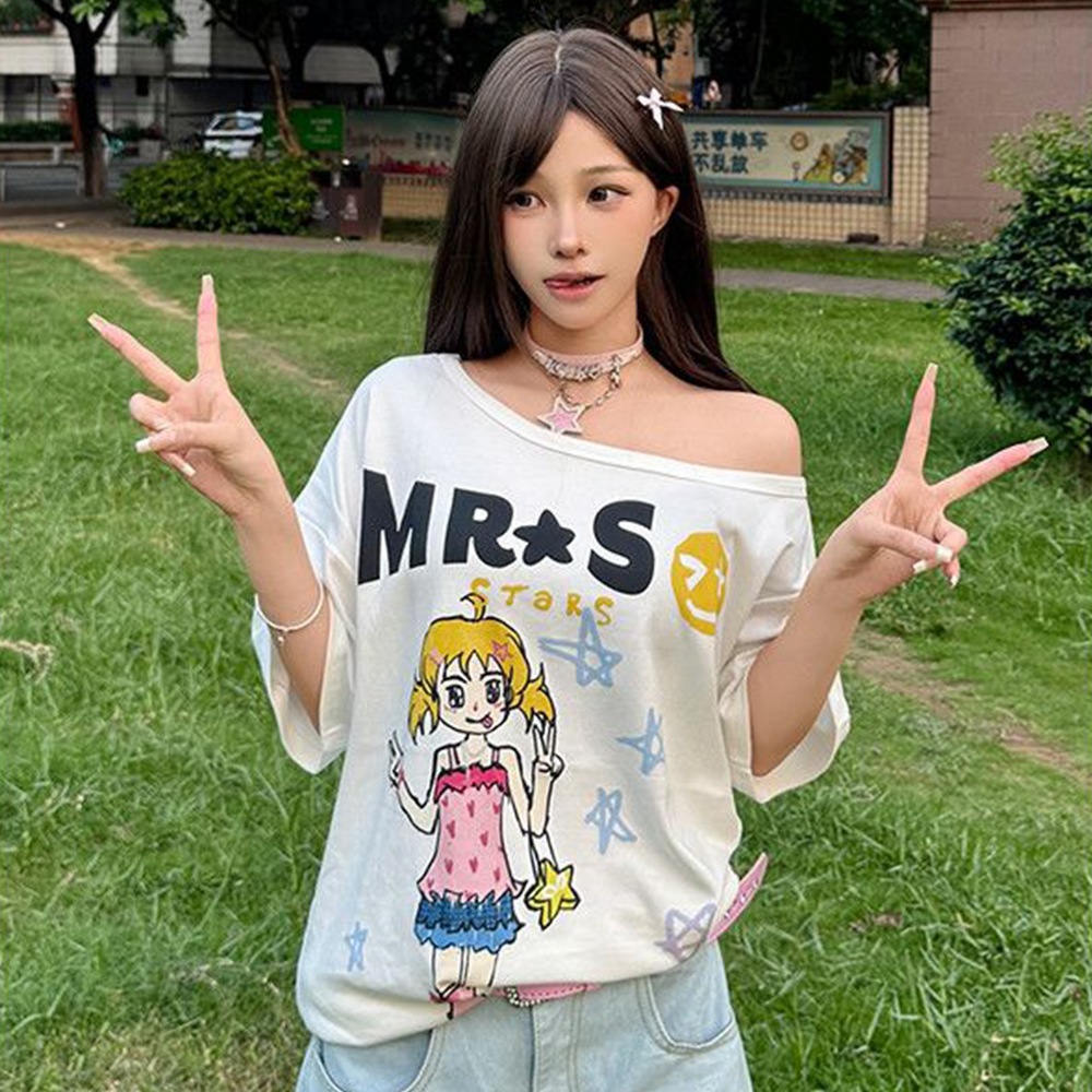 Hotweek Pattern T-shirt Cartoo - Summer Clothing Y2K のレビューと価格