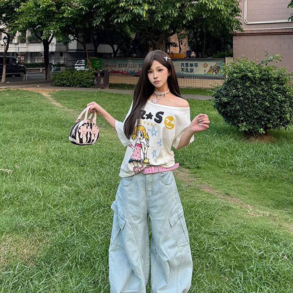 Hotweek Pattern T-shirt Cartoo - Summer Clothing Y2K のレビューと価格