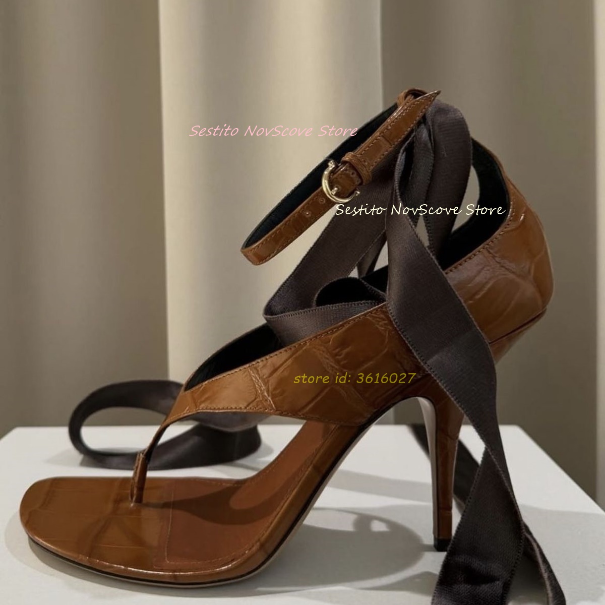 Brown Open Toe Lace Up Sandals - Summer Closet のレビューと価格
