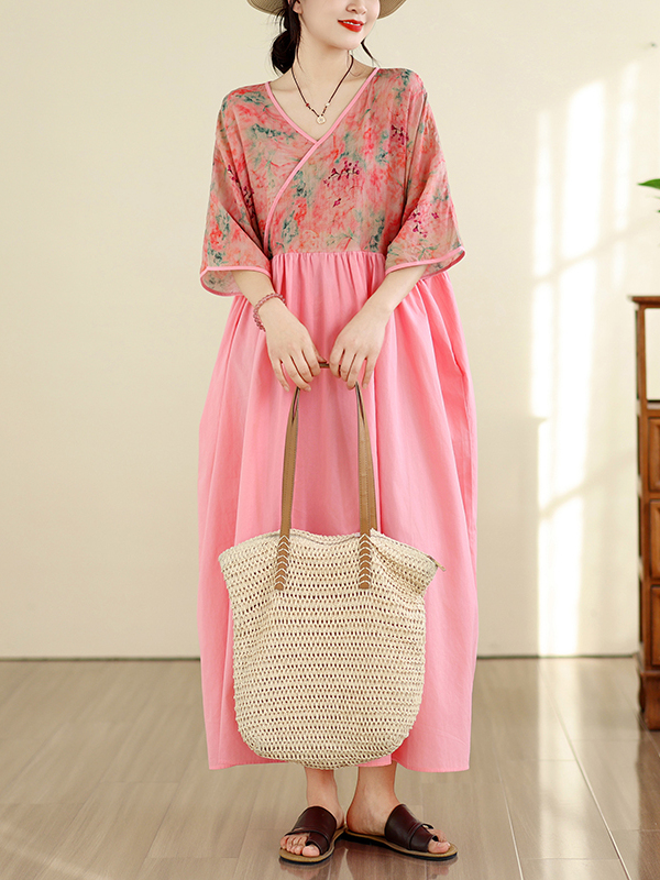 Retro Style Cotton Linen V-Nec - Summer Clothing Looks のレビューと価格