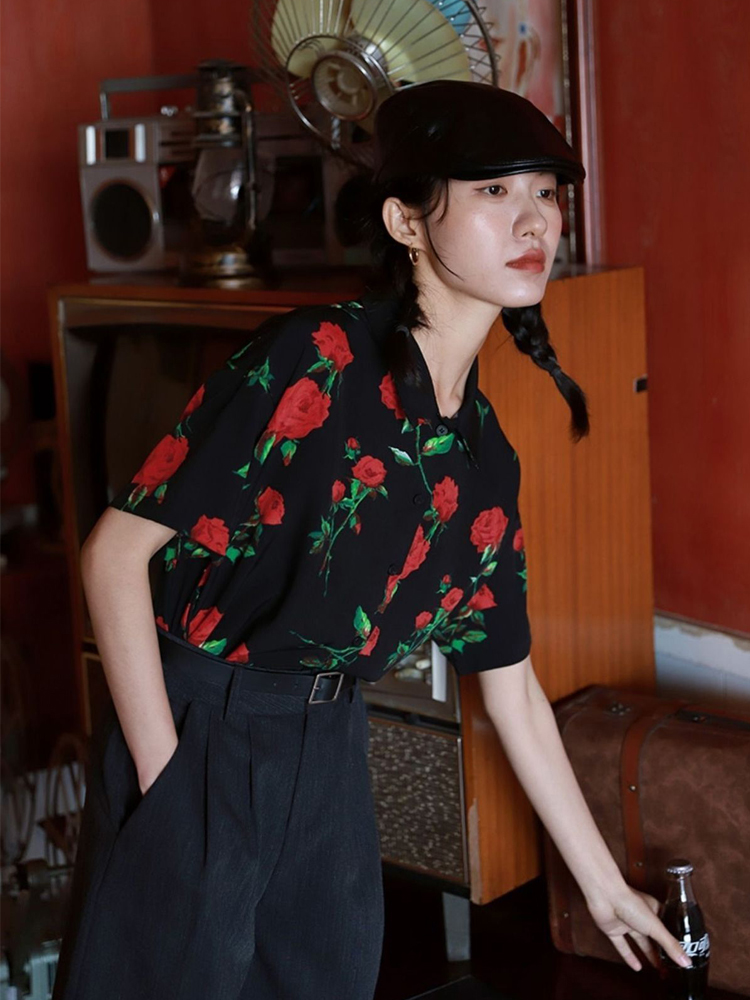 Vintage Short Sleeve Rose Prin - Summer Rose Clothing のレビューと価格