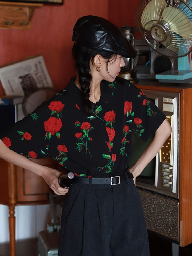 Vintage Short Sleeve Rose Prin - Summer Rose Clothing のレビューと価格