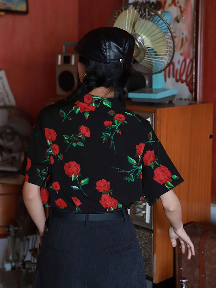 Vintage Short Sleeve Rose Prin - Summer Rose Clothing のレビューと価格